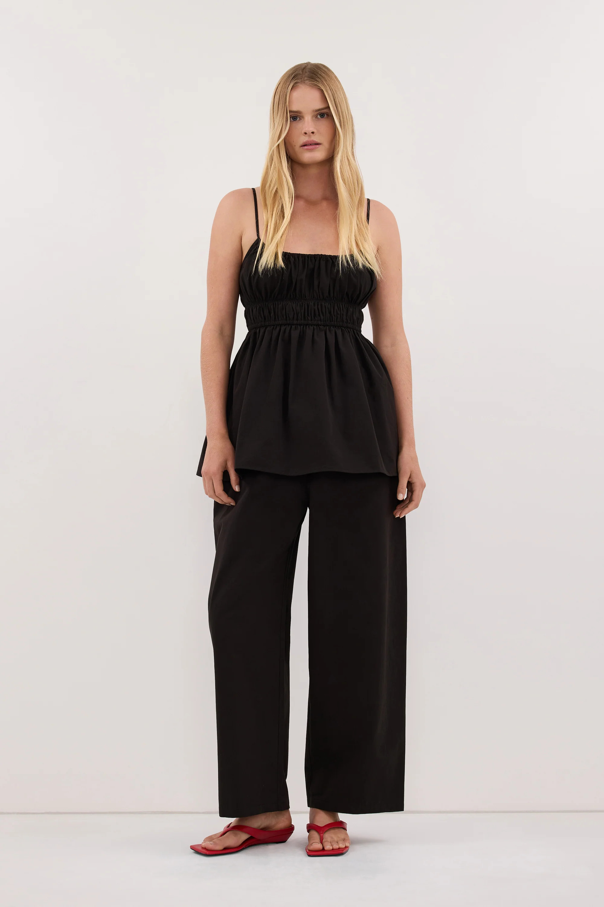 ZAHARA BLACK COTTON RUCHED TOP | DISSH