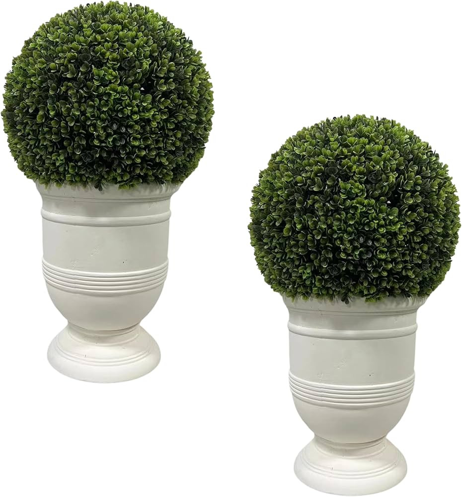 24" Ball Topiary in White Pot Set of 2 Artificial Faux Plant for Indoor and Outdoor | Amazon (US)