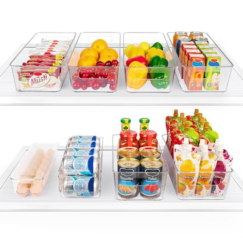 Vtopmart Set of 8 Fridge Organizer, Refrigerator Organizer Bins with Handles, Freezer Organizer Clear Organizing Bins, BPA-Free Fridge Storage Containers for Fridge, Freezer, Cabinet, Kitchen, Pantry | Amazon (US)