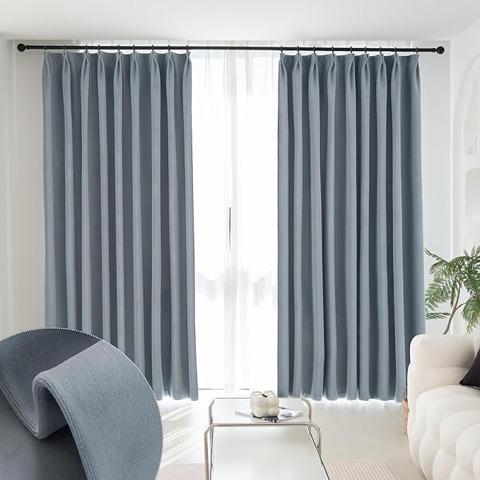 Velvet Pinch Pleat Stone Blue Solid Thermal Insulated 85% Blackout Patio Door Curtain Panel Drape... | Amazon (US)