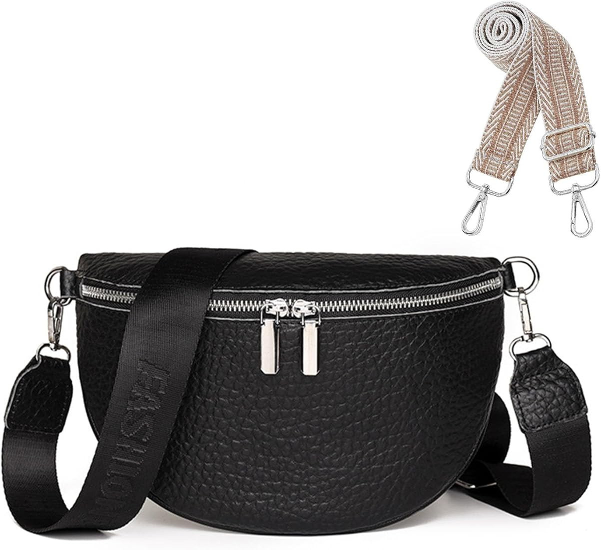 Fanny Pack Crossbody Bags for Women with Wide Strap Leather Sling Bag Small Belt Bag Trendy Shoul... | Amazon (US)