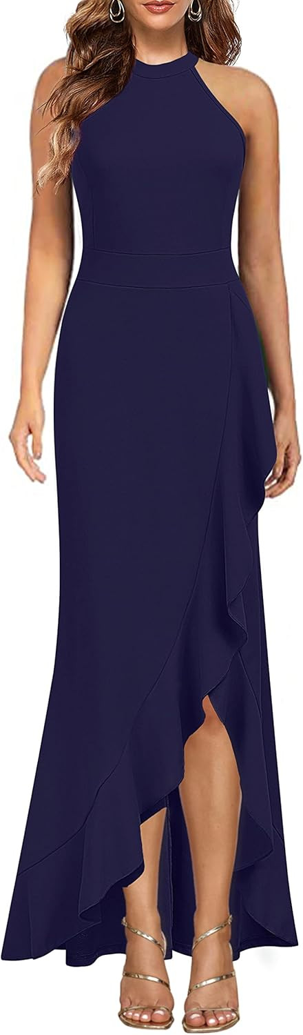 MEROKEETY Women's Halter Neck Split Elegant Cocktail Long Dress Bodycon Mermaid for Evening Party | Amazon (US)