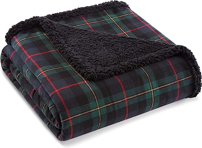 Eddie Bauer - Throw Blanket, Cotton Flannel Home Decor, All Season Reversible Sherpa Bedding (Pin... | Amazon (US)