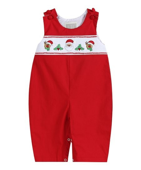 Lil Cactus Red Santa & Reindeer Smocked Overalls - Infant & Toddler | Zulily