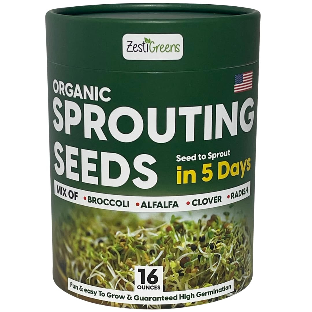ZestiGreens Fresh Sprouting Seeds Mix (16oz) Broccoli, Alfalfa, Radish, Clover Seeds in Food Grad... | Amazon (US)