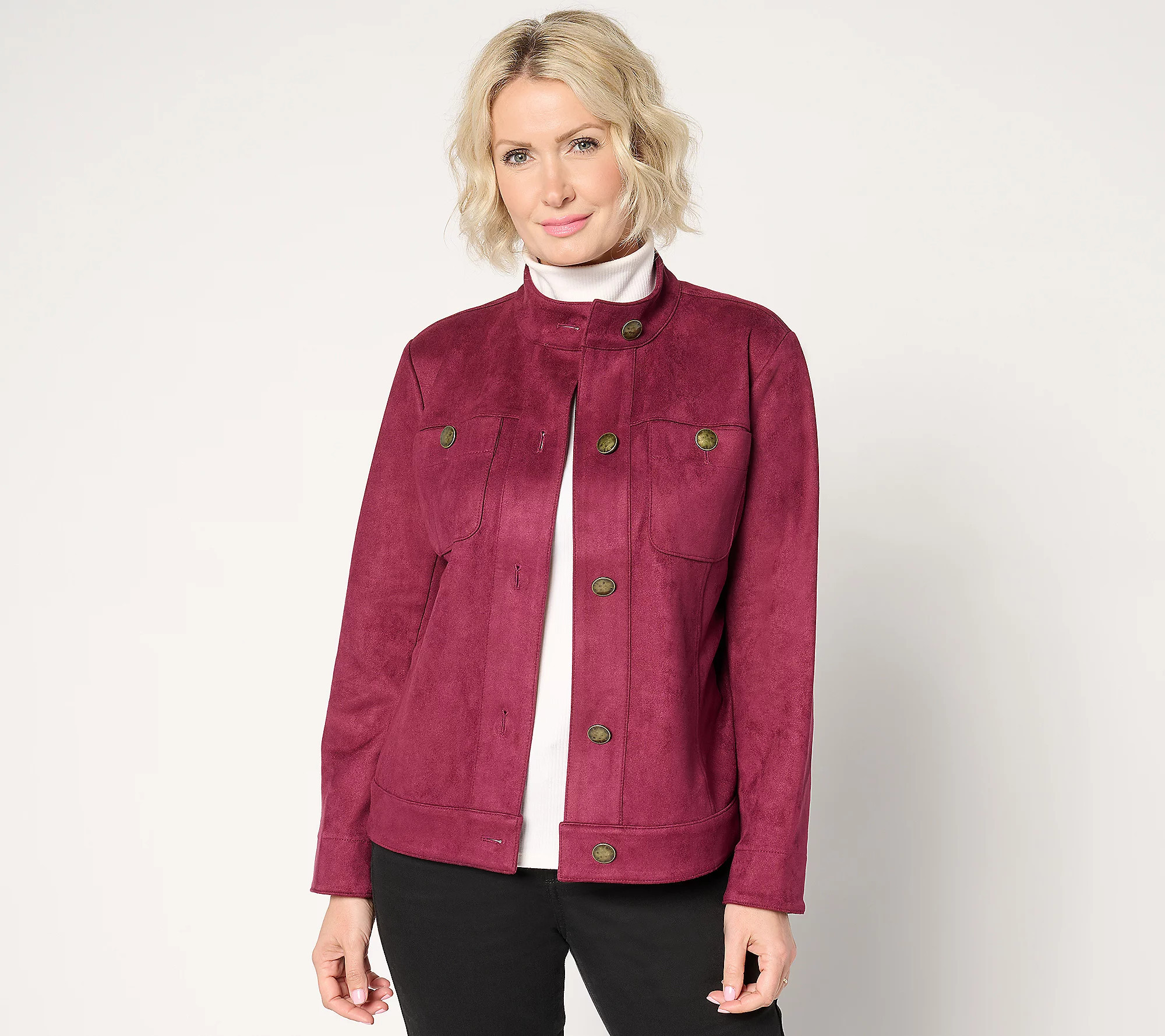 GRAVER Susan Graver Faux Suede Button Front Jacket | QVC