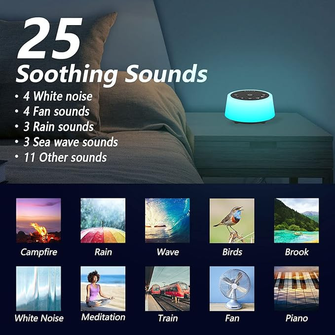 Sound Machines with 10 Colors Night Light 25 Soothing Sounds and Sleep White Noise Machine 32 Vol... | Amazon (US)