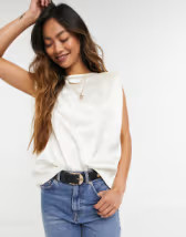 ASOS DESIGN sleeveless drape neck top in ivory | ASOS (Global)