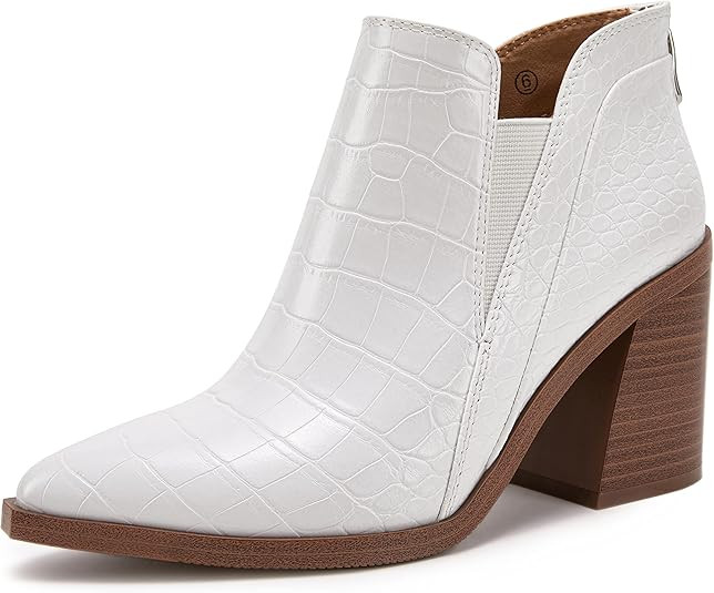 PiePieBuy Women's Pointed Toe Ankle Boots Stacked Heel V Cut Back Zipper Chelsea Booties | Amazon (US)
