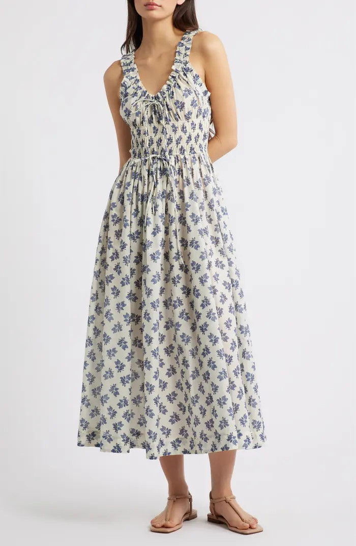 Emmaretta Floral Shirred Organic Cotton Voile Dress | Nordstrom
