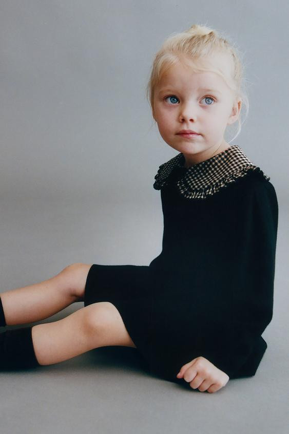 GINGHAM CHECK PETER PAN COLLAR KNIT DRESS | Zara UK