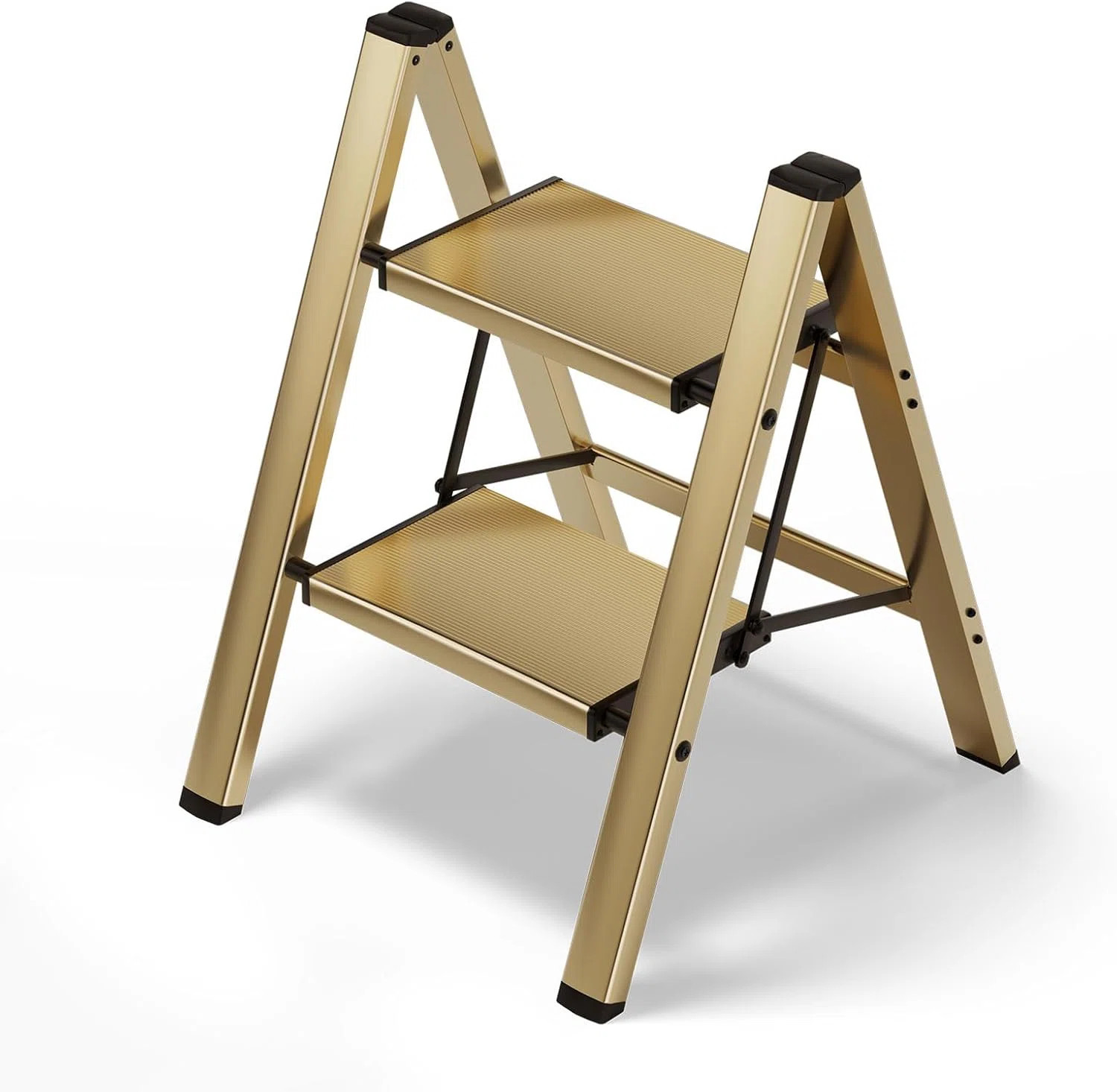 2 Step Stool Foldable, Aluminum, Lightweight Step Ladder,White & Woodgrain | Wayfair North America