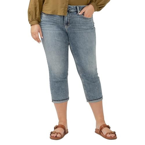 Silver Jeans Co. Women's Plus Size Suki Mid Rise Curvy Fit Capri Jeans, Luxe Stretch Indigo, 12 Plus | Amazon (US)