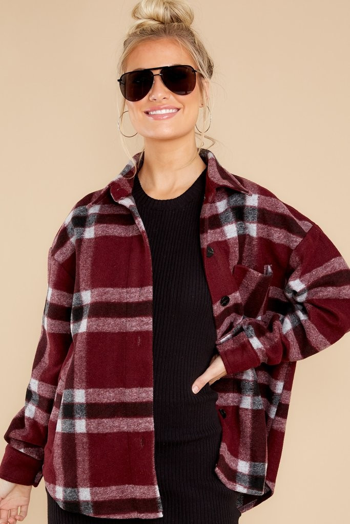Made For Comfort Burgundy Plaid Shacket | Red Dress 