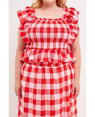 English Factory Plus Size Gingham Smocked Top - Macy's | Macy's