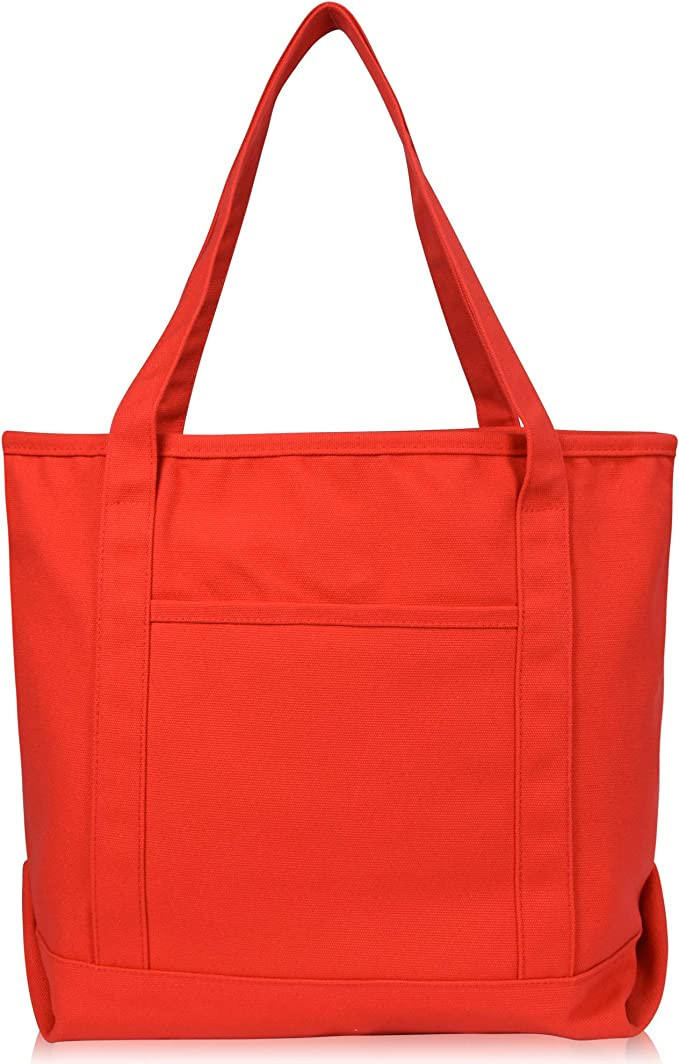 DALIX 20" Solid Color Cotton Canvas Shopping Tote Bag in Red | Amazon (US)