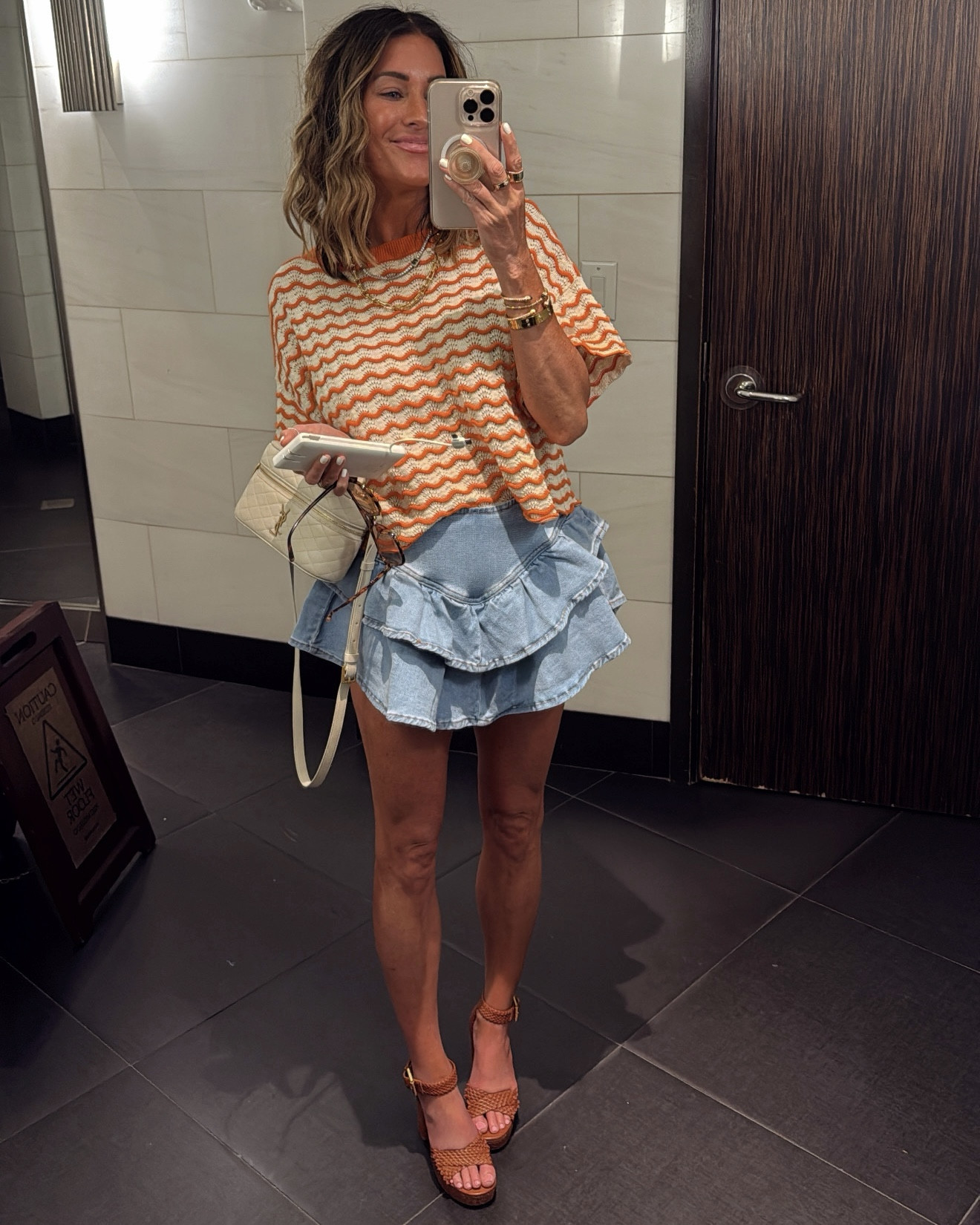 Sunday brunch! This denim skort is so fun and it’s very comfortable!! wearing xs and Heather is wearing an xs in the pink romper.💗