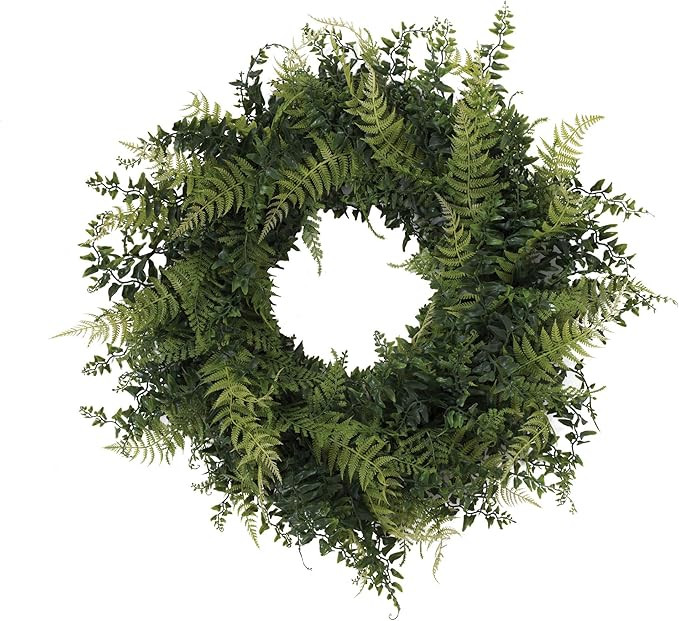 Vickerman Everyday 24" Artificial Green Buckler Fern and Grass Wreath - Faux Indoor Greenery Wrea... | Amazon (US)