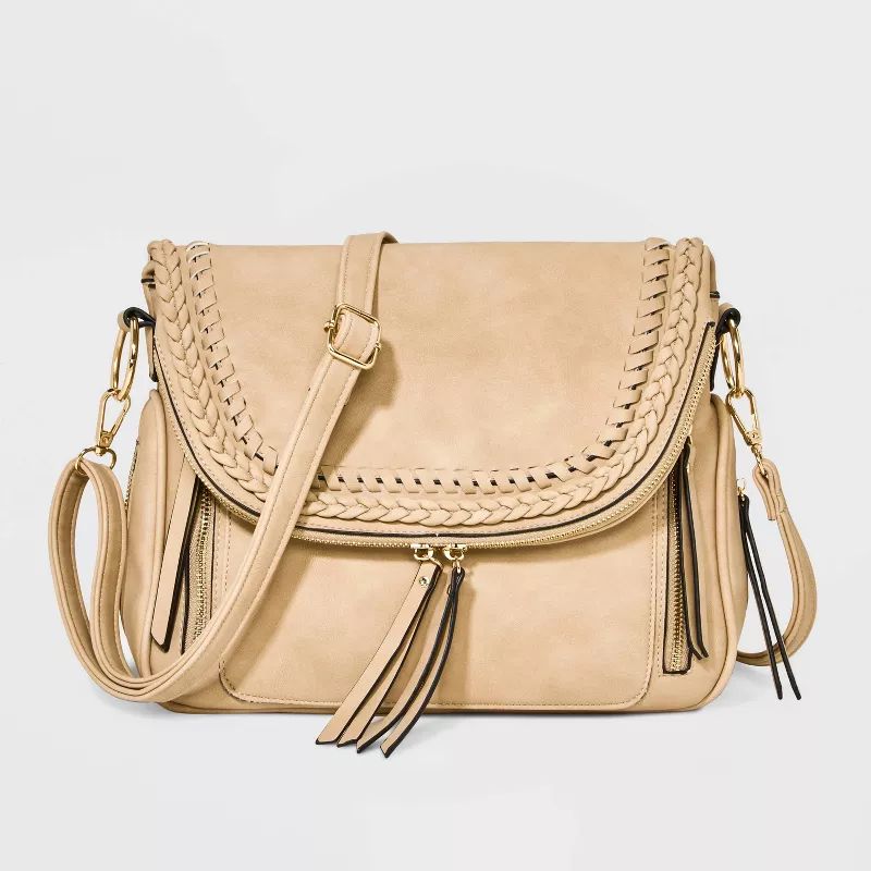 VR NYC Woven Flap Multi Zip Crossbody Bag - Off-White | Target