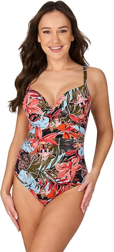 Nip Tuck Swim Hot Tropics Ruth D/Dd Cup Underwire Cross Front Tummy Control Black One Piece Swims... | Amazon (US)