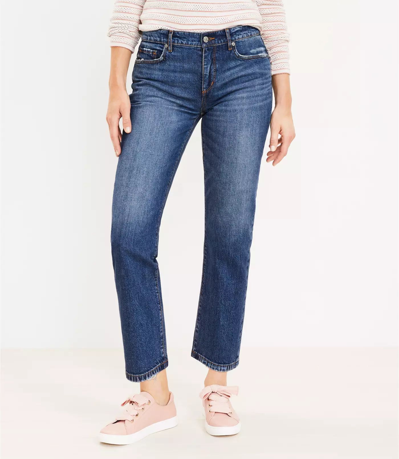 Mid Rise Straight Crop Jeans in Dark Indigo Wash | LOFT