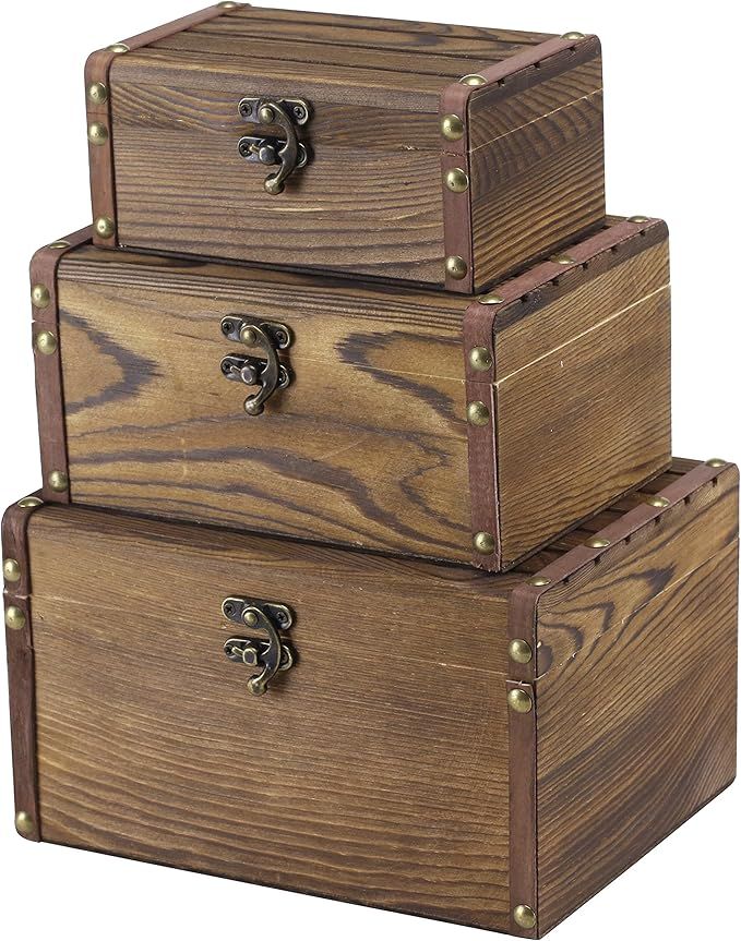MyGift Set of 3 Vintage Style Wood Decorative Nesting Boxes, Jewelry & Trinket Storage Chests wit... | Amazon (US)