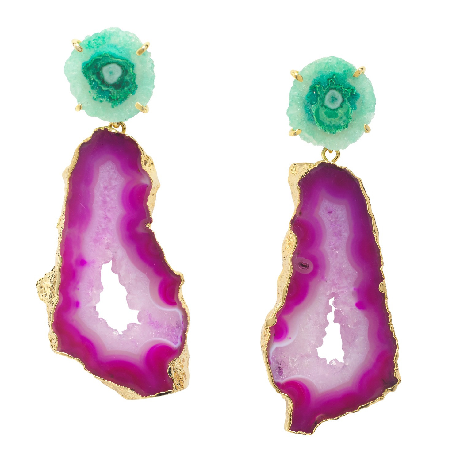 Purple Green Gemstone 'Summer Love' Gold Statement Earrings | Wolf & Badger
