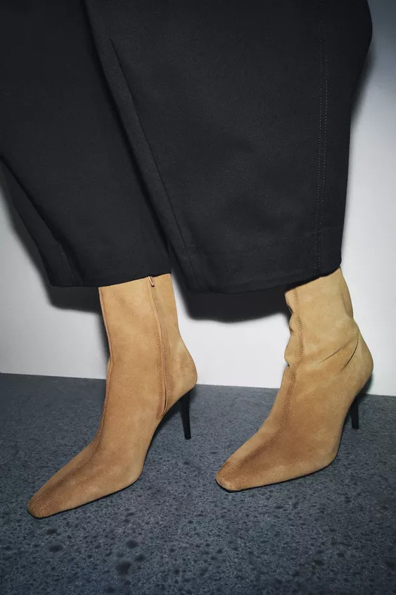 SPLIT LEATHER STILETTO HEEL ANKLE BOOTS | Zara US