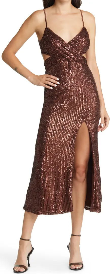 Harmonie Sequin Cutout Midi Dress | Nordstrom