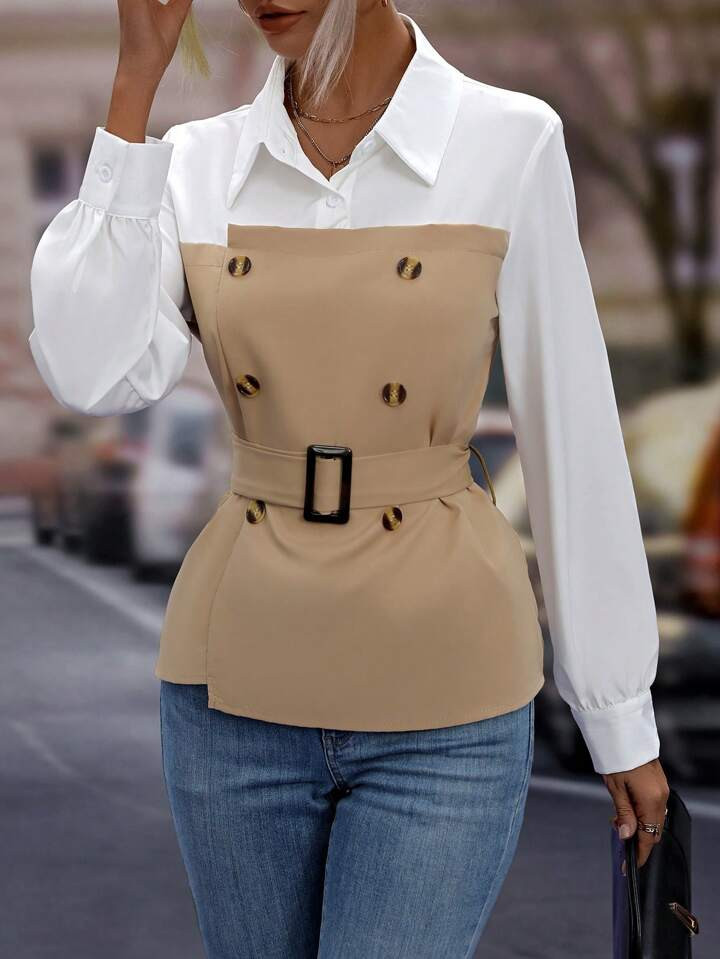 SHEIN LUNE Color-block 2 in 1 Shirt | SHEIN