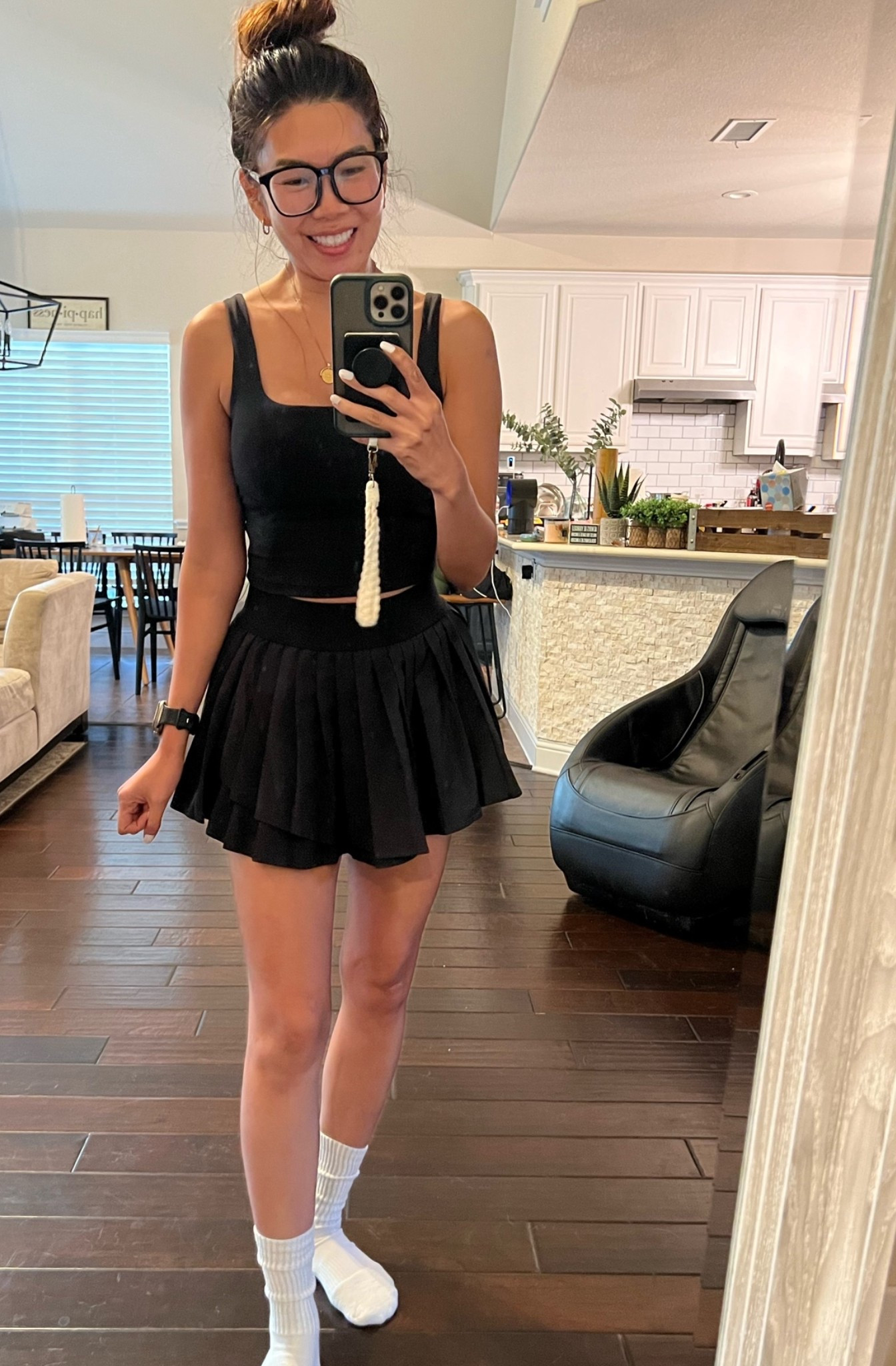 black pickleball square neckline gym top and skirt: small