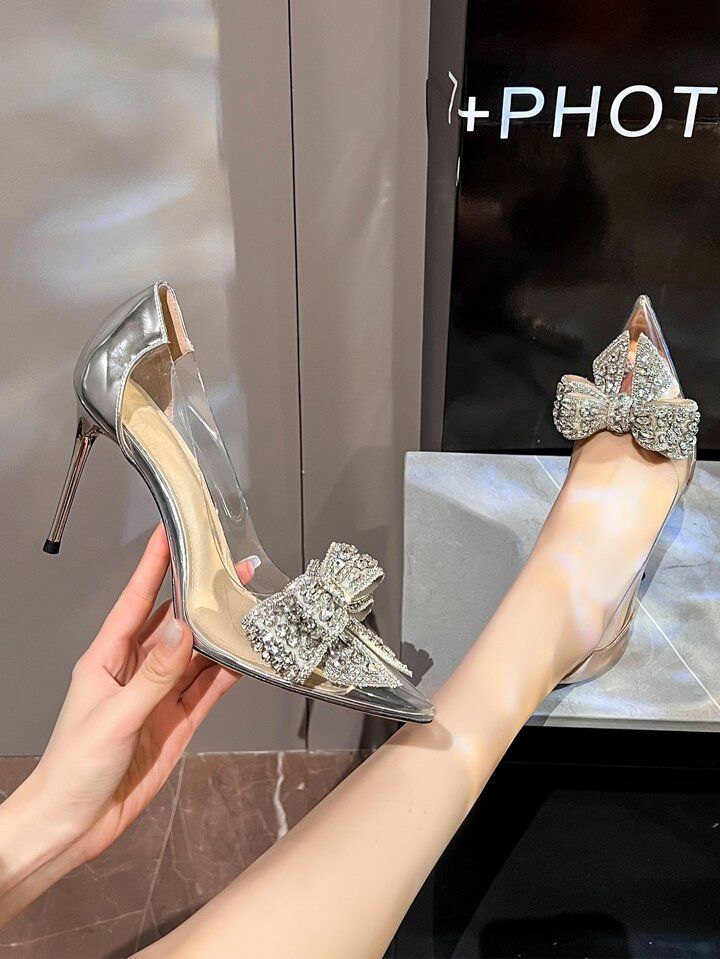 Women's Butterfly & Flower Rhinestone Decor Stiletto High Heel Pointed Toe Single Shoe, Fashionab... | SHEIN