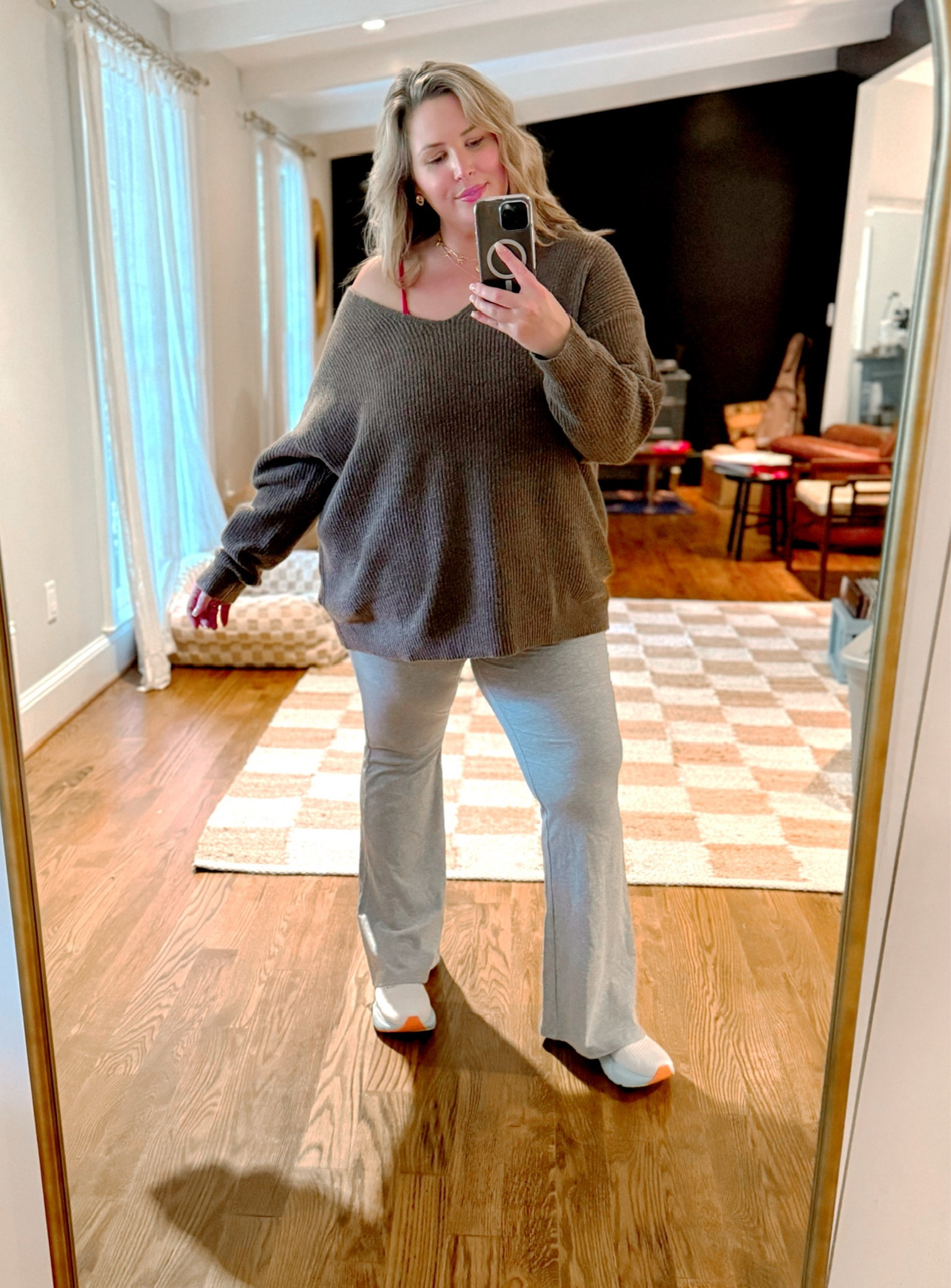 What I wore the other day as a plus size mama who works from home and runs her kids around after school! These Amazon leggings are so comfy! I wear 3x so size up if in between. The target pullover sweater has been my GO TO lately!!! Runs true, I wear 2X. Love the under cami, runs a little small so don’t hesitate to size up. I’m in 2x. Love my Amazon layering necklaces and my new brooks walking shoes which are making it possible to walk without foot pain from plantars fasciitis! 

#LTKPlusSize #LTKSeasonal #LTKStyleTip