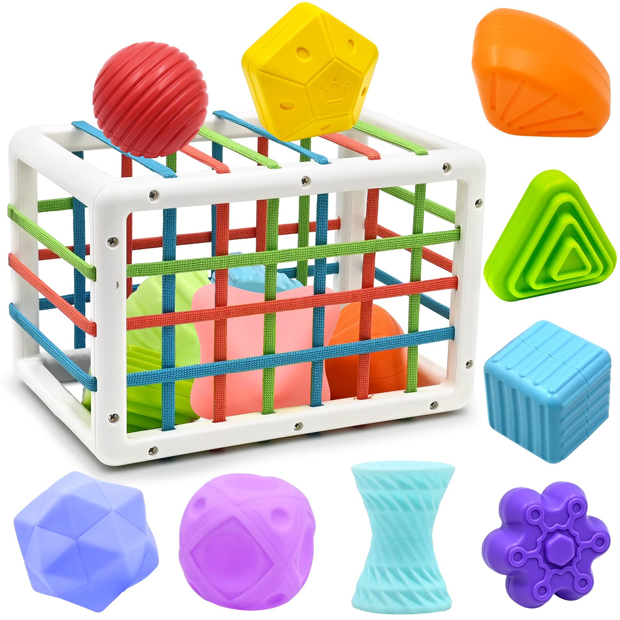 Baby Shape Sorter Toys for 6 12 -18 Months, Brain Sensory Bin Toy for Autistic Children with 5 Soft  | Amazon (US)