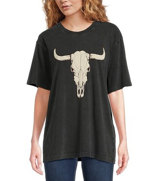 Zutter Knit Puffed Longhorn Bone Crew Neck Short Sleeve Oversized Graphic Tee Shirt | Dillard's | Dillard's