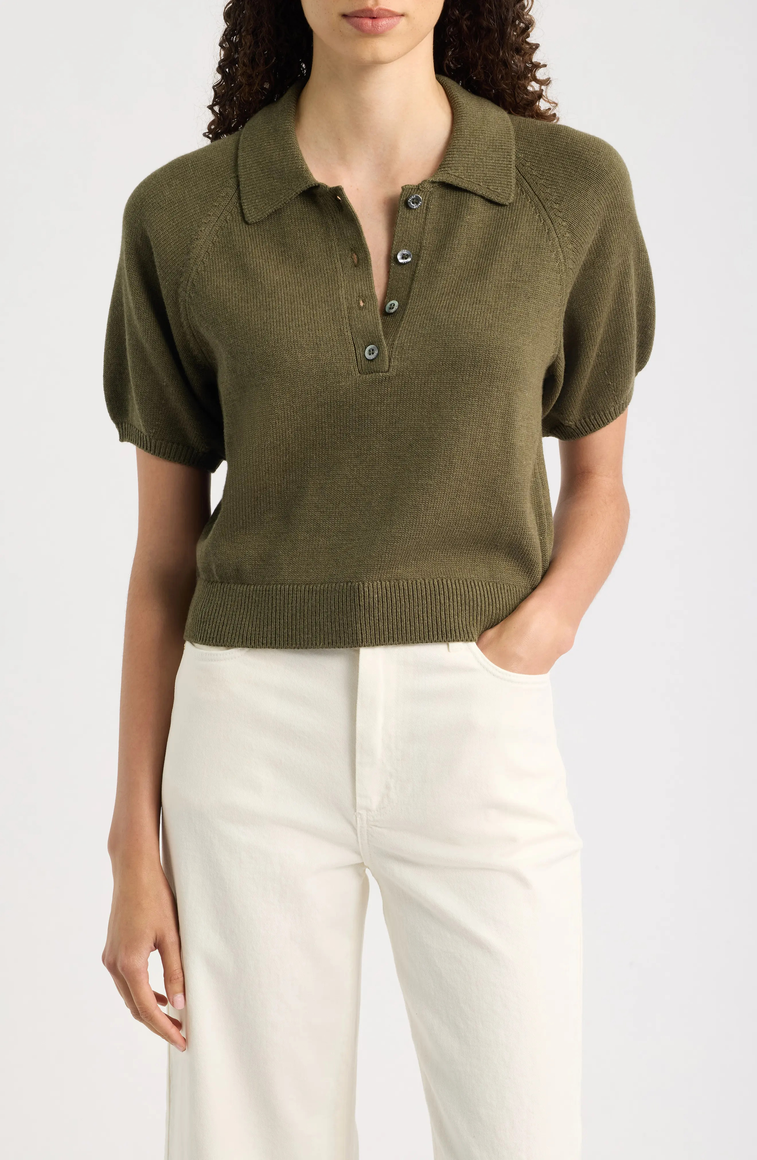 Birch Puff Sleeve Organic Cotton Blend Polo Sweater (Women) | Nordstrom | Nordstrom