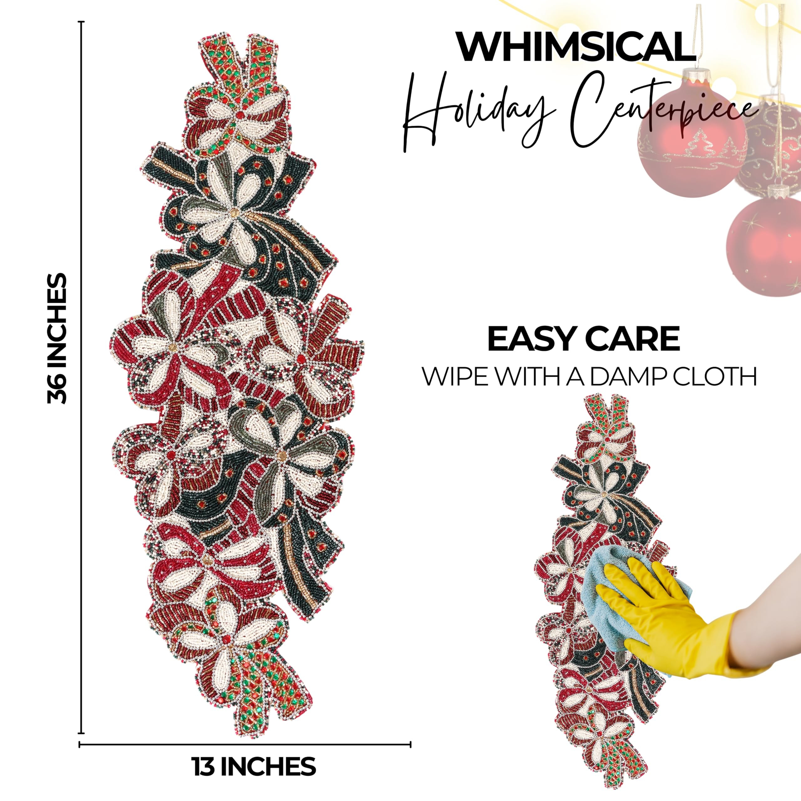 Christmas Beaded Table Runner 13x36 - Handcrafted Beaded Table Ruuners, Perfect for Weddings, Fes... | Amazon (US)