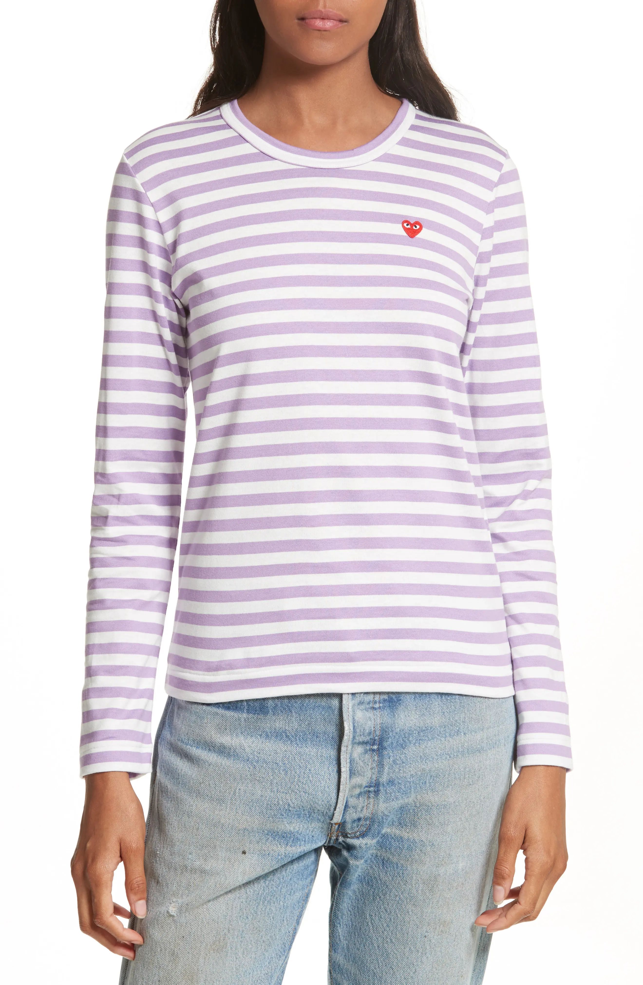 Women's Comme Des Garcons Play Stripe Long Sleeve T-Shirt, Size X-Small - Purple | Nordstrom