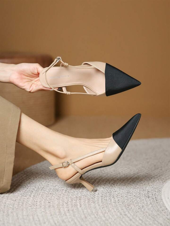 Mujer Tacones de dos tonos de punta tacón pirámide de talón abierto elegante exterior | SHEIN