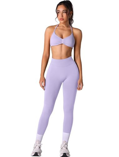 ABOCIW Workout Sets for Women 2 Piece Impact Strappy Sports Bra Scrunch Butt Lifting High Waist Leggings Sets Active Wear Gym Yoga Outfits #1 Lilac Medium | Amazon (US)