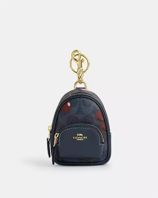Mini Court Backpack Bag Charm In Signature Canvas With Cherry Print | Coach Outlet US