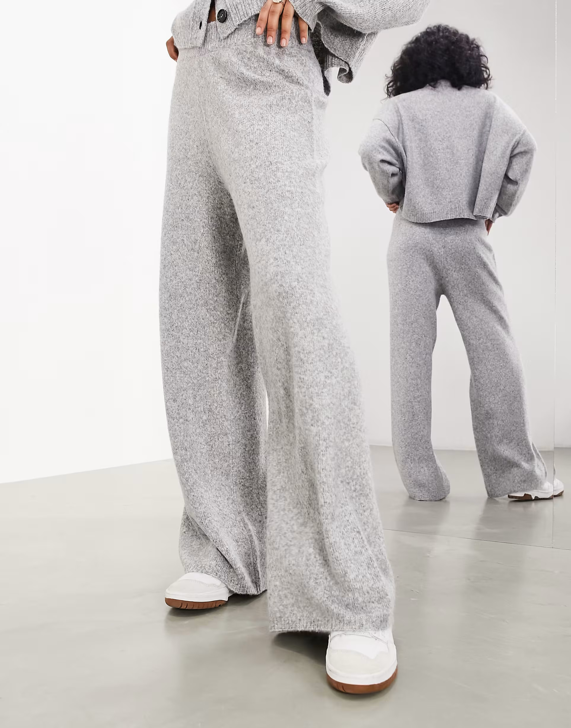 ASOS EDITION knit wide leg pants in light gray | ASOS (Global)