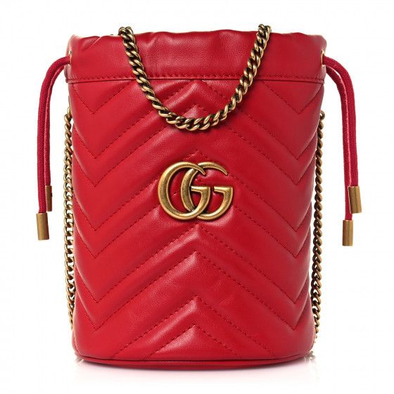 GUCCI Calfskin Matelasse Mini GG Marmont 2.0 Bucket Bag Hibiscus Red | FASHIONPHILE | Fashionphile