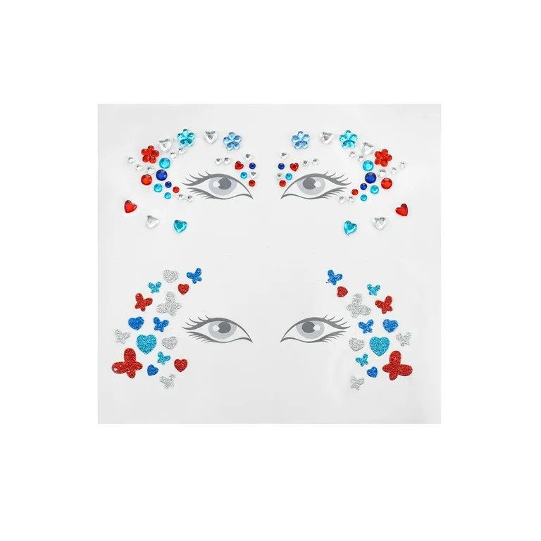 Way to Celebrate Americana Patriotic Heart and Butterfly Face and Hair Gem Set | Walmart (US)