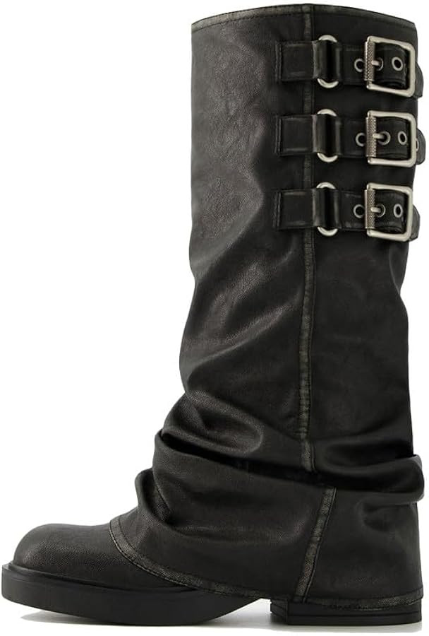 ClassicSter Fold Over Knee High Boots Slouch Boots for Women Chunky Goth Platform Boots,2 inch He... | Amazon (US)