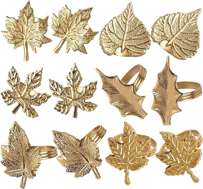 Alpha Living Home Harvest Fall Leaf Napkin Rings Assorted - Set of 12 for Christmas, Dinner Parti... | Amazon (US)