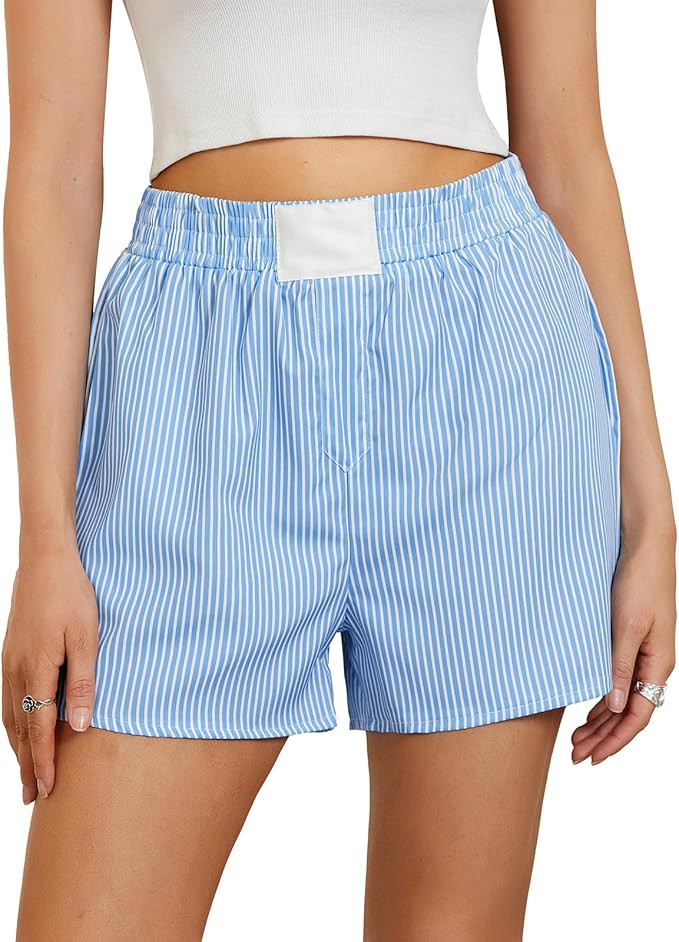 Y2k Plaid Shorts for Women Casual Elastic Waist Aesthetic Lounge Bottom Baggy Pajama Shorts Boxer... | Amazon (US)