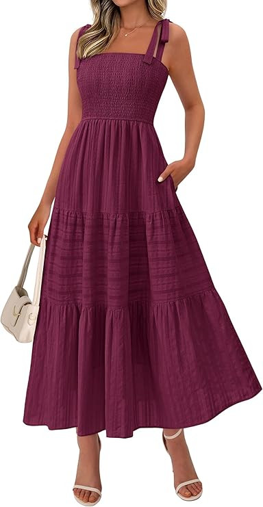 BTFBM Women's 2026 Spring Boho Spaghetti Strap Dress Casual Sleeveless Smocked A Line Beach Sundr... | Amazon (US)