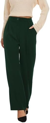 FUNYYZO Wide Leg Pants Women's High Elastic Waisted in The Back Business Work Trousers Long Strai... | Amazon (US)