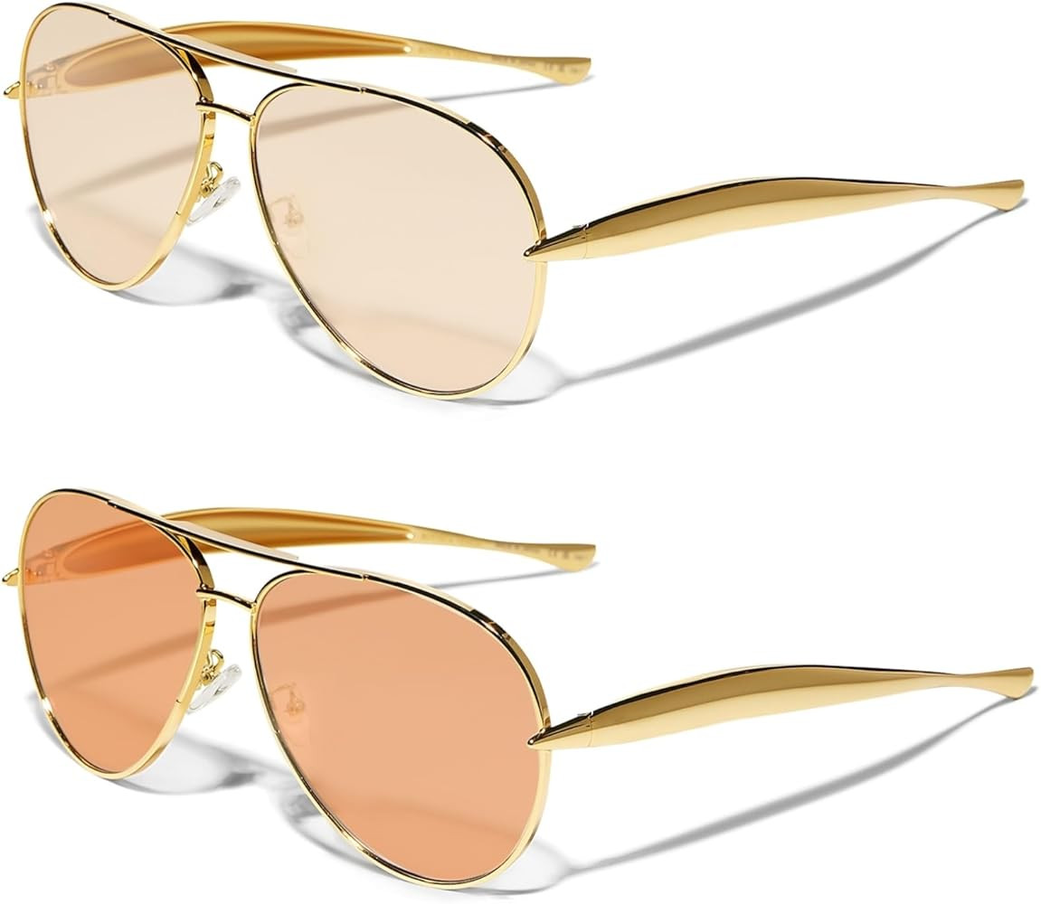 Retro Gold Aviator Sunglasses for Women Men, 2025 Metal Oversized 70s Aviators Sun Glasses | Amazon (US)